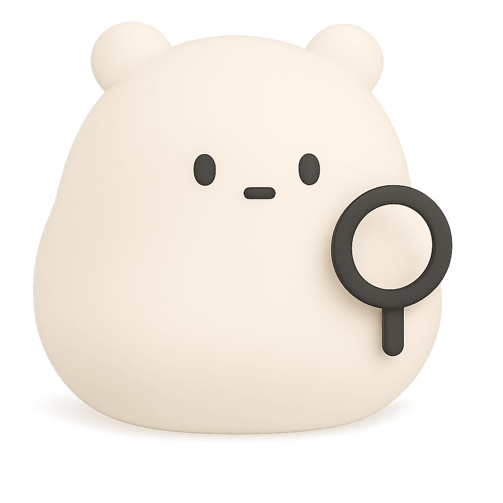 Alicia, a Polarbear Snowbie holding a magnifying glass