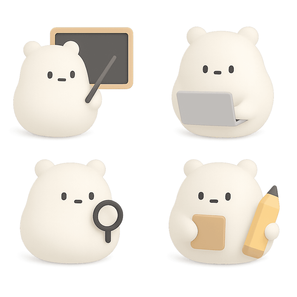 Four Polarbear Snowbies teaching, learning, checking and writing