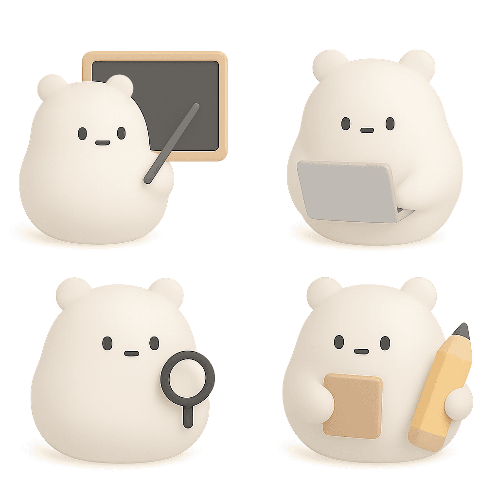 Four Polarbear Snowbies teaching, learning, checking and writing